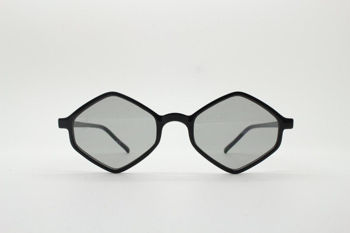 90s vintage diamond hexagon sunglasses. Atmospheric 6 sided black gloss frame with extra light tone lenses. Unused BNWT