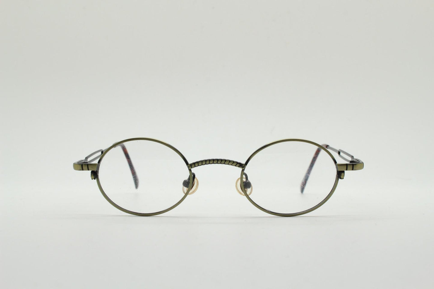 Paris Ma 90s vintage small oval eye glasses. Brushed bronze optical frames with charming details. Prescription NOS. Steampunk spectacles