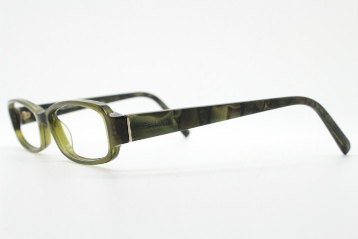 Calvin Klein Collection rectangular low profile eye glasses. Dark marbled grey acetate optical frames. Prescription eyeglasses. Vintage RX