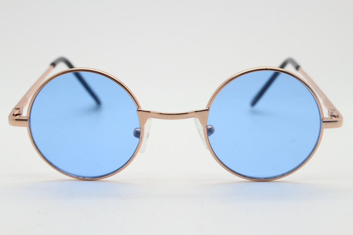 Kids 90s round vintage sunglasses. Rose gold metal frame with sky blue lenses. Childrens. John Lennon. BNWT