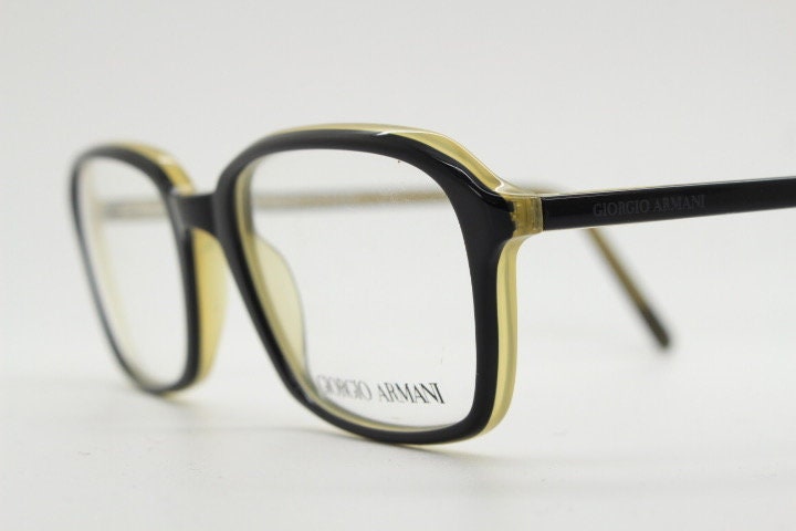 Giorgio Armani rectangular eye glasses made in Italy. Black gloss layered acetate optical frames. Prescription eyeglasses. RX spectacles