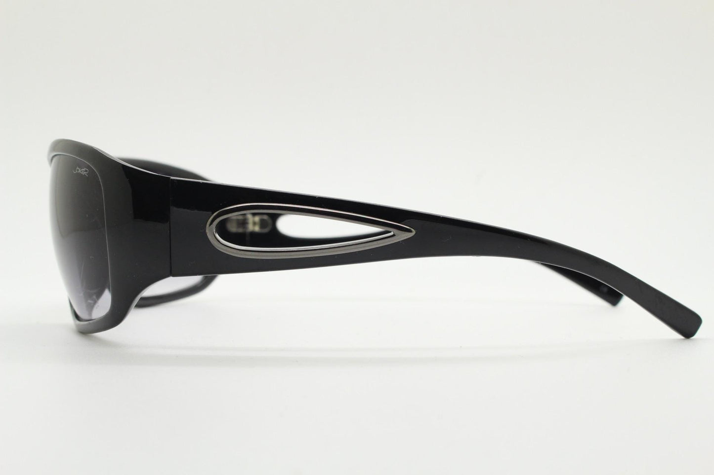 Y2k vintage wrap around bug eye sunglasses. Substantial curved black shield frame with arm holes. Modified 60s biker design. 2000's NOS