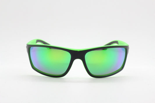 Y2K vintage visor sports shield sunglasses. Green and black matt wrap around with searing green mirror lenses. 90s mini mask. 2000's NOS
