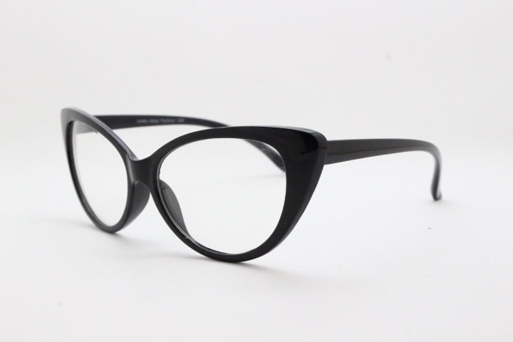 Y2K vintage pointed cat eye glasses. Black clear lens optical frames. Womens prescription eyeglasses. 50s style rockabilly spectacles. RX