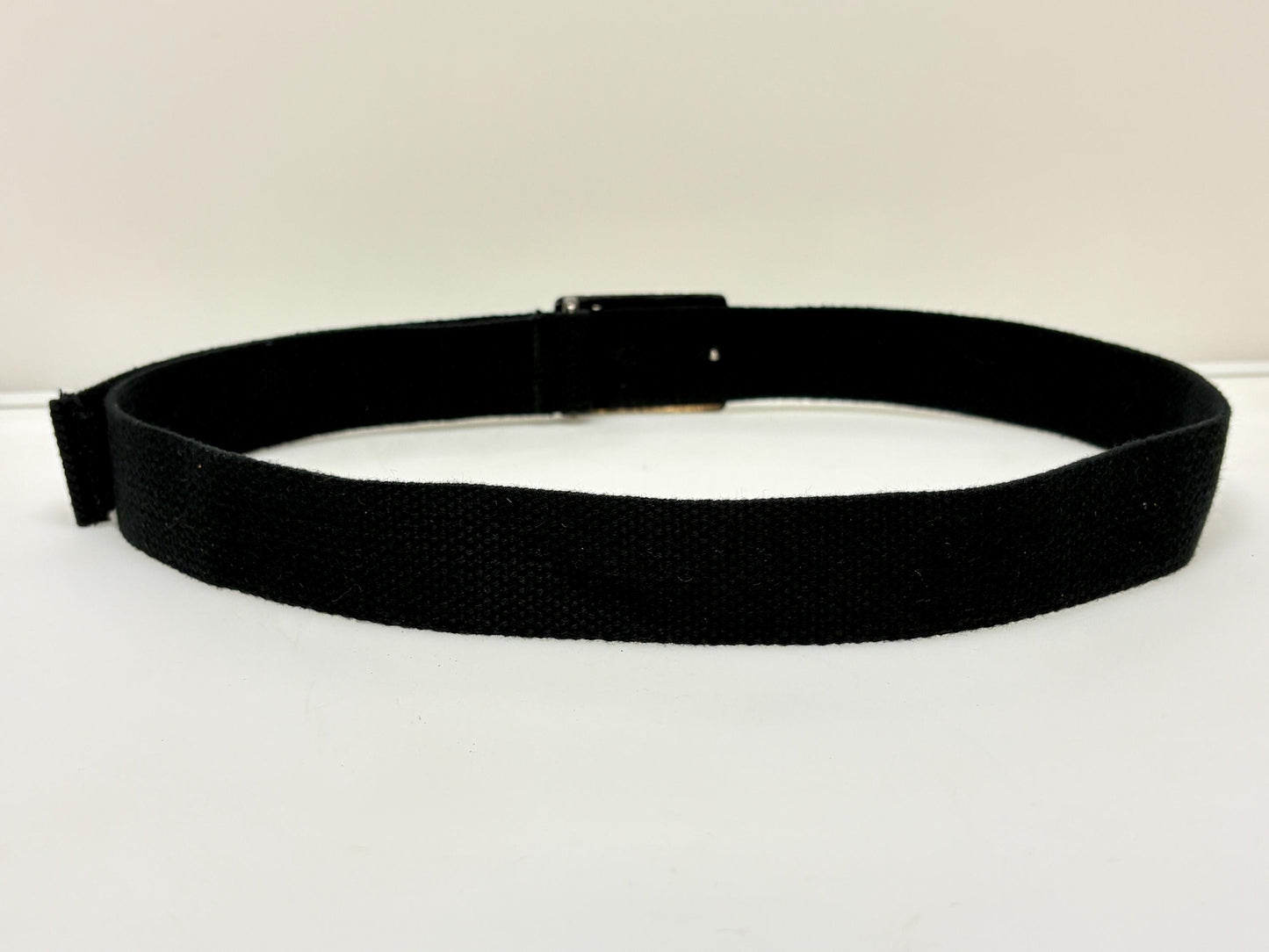 Y2K vintage canvas black army style belt with gunmetal grey buckle with ornate diamante pattern. 2000s ice bling. Rhinestone. Unused NOS