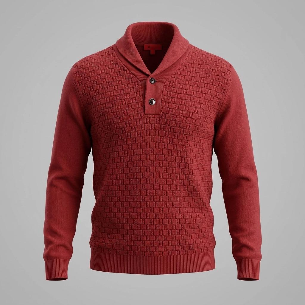 Gabicci vintage waffle knit pullover jumper with small buttoned shawl collar. Mens red sweater. Size XL. NOS clearance item -rrp 80 GBP