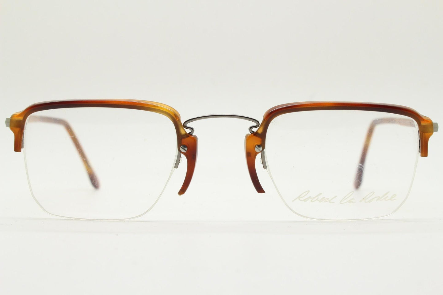 Robert La Roche rectangular half frame eye glasses made in Italy. 90s vintage minimal brown optical frame. Prescription eyeglasses RX. NOS