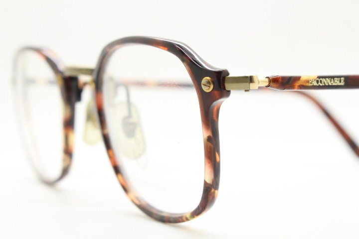 Faconnable 90s vintage rectangular eye glasses model Cliftland. Vibrant tortoise gloss acetate optical frame. Prescription. RX spectacles