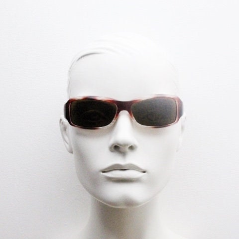 Vintage rectangular shield sunglasses. Transparent abstract red tiger print low profile visor style wrap around frame. Y2K NOS. 2000s