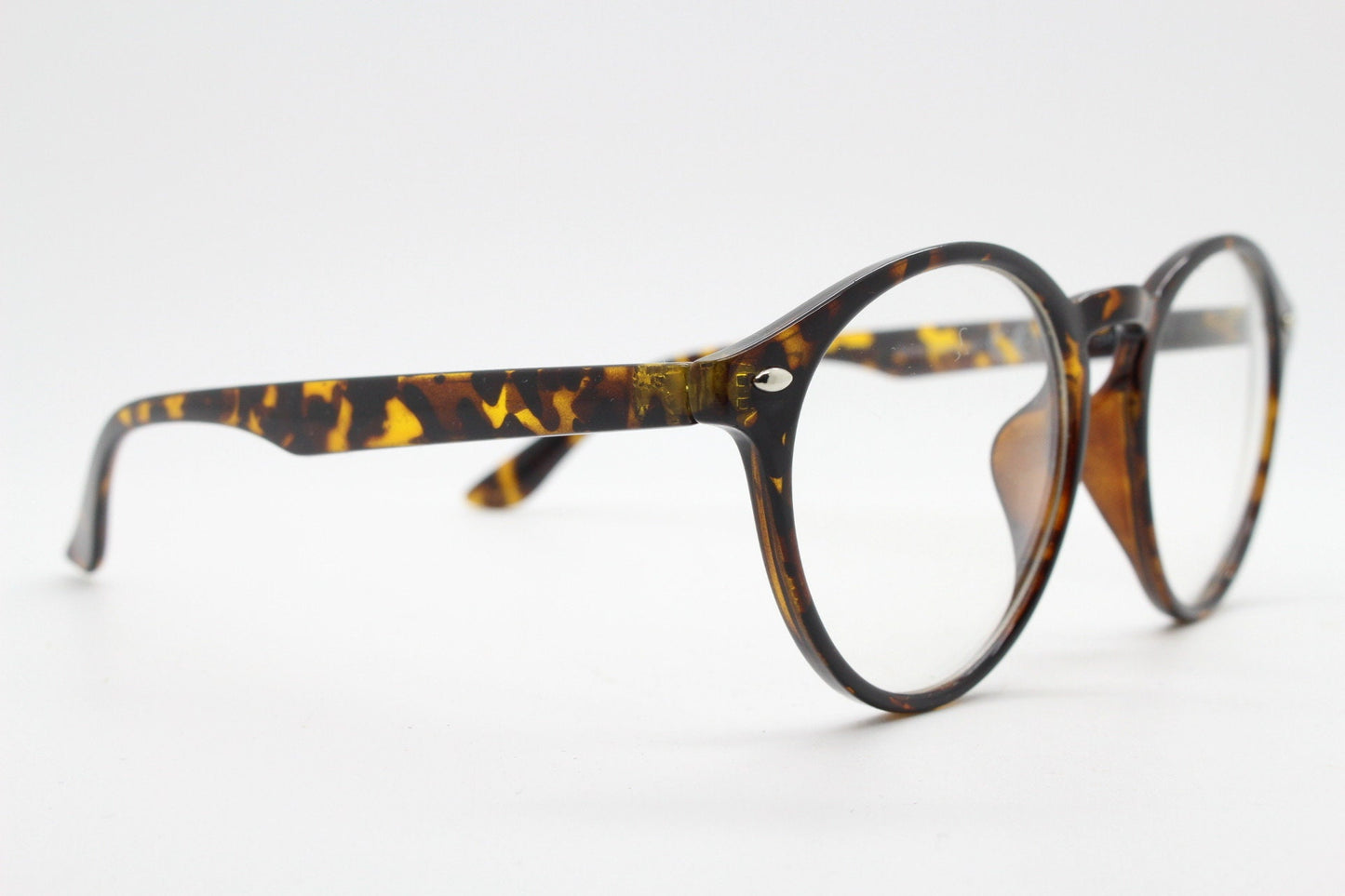 90s vintage round slim frame glasses. Tortoise gloss optical frames with clear lenses. Prescription eyeglasses. RX spectacles