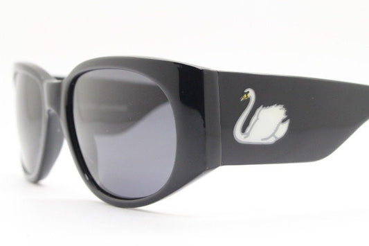 Charles Anastase for Linda Farrow Gallery sunglasses. Womens black gloss acetate  thick frame design with tall arms and swans. NOS vintage