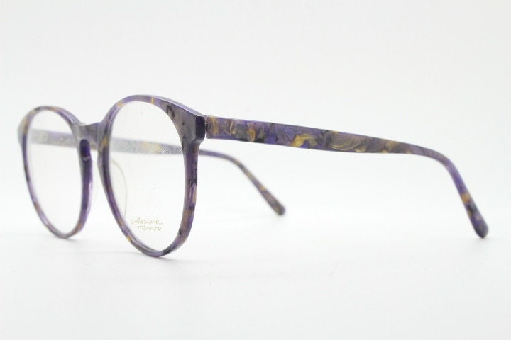 Collezione Azzurro vintage round eye glasses from Italy. Authentic 80s purple marbled acetate optical frame. Prescription RX eyeglasses