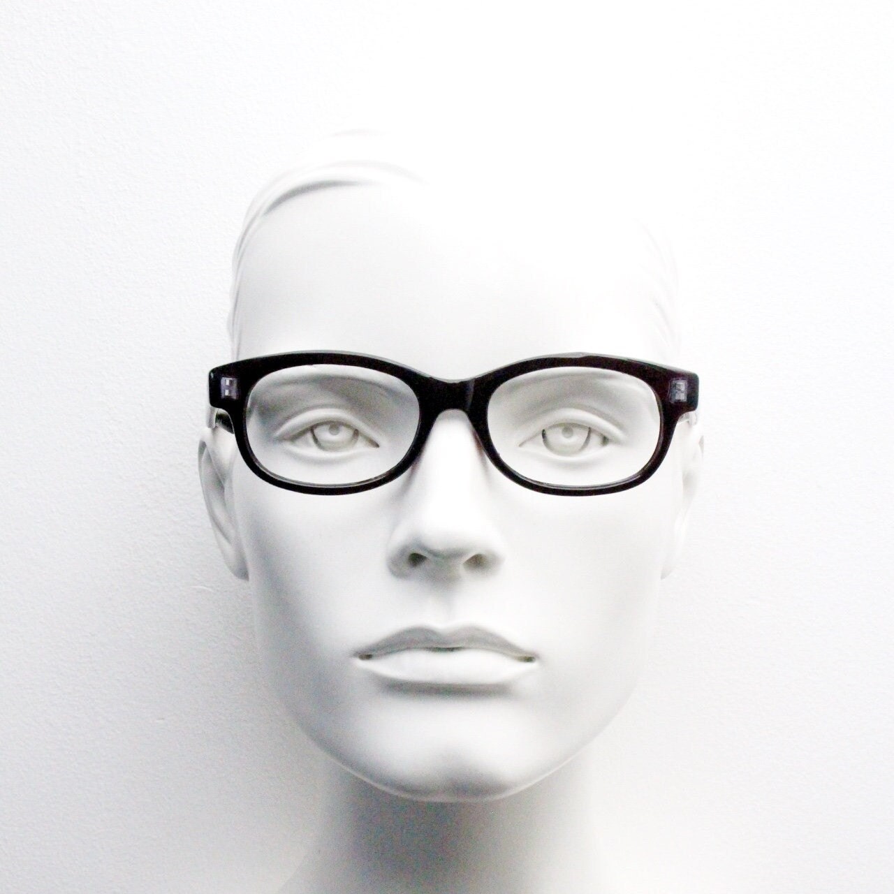 90s vintage black glasses. 60s design low profile rectangular straight arm optical frames. Prescription eyeglasses. RX Spectacles. BNWT NOS