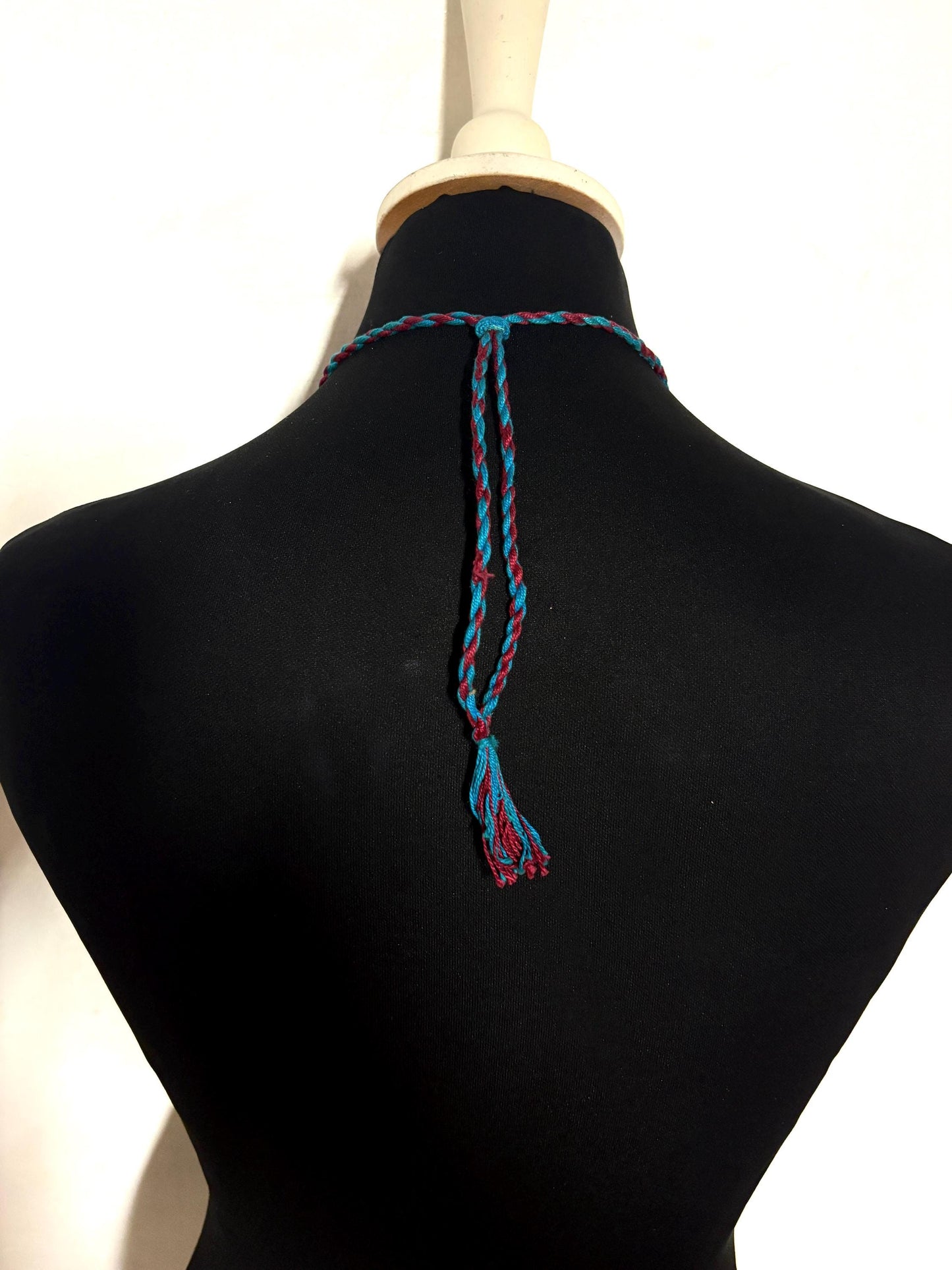 Y2K vintage massive statement Masai style beaded chain necklace. Multi coloured beads with concentric semi circle metal crescents. NOS