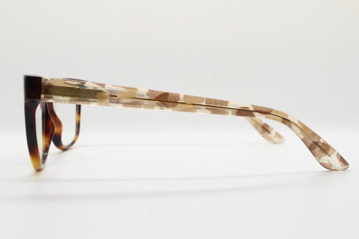 Max & Co cat eye glasses. Tortoise front acetate optical frame with crystal arms and brown camouflage. Womens vintage prescription RX