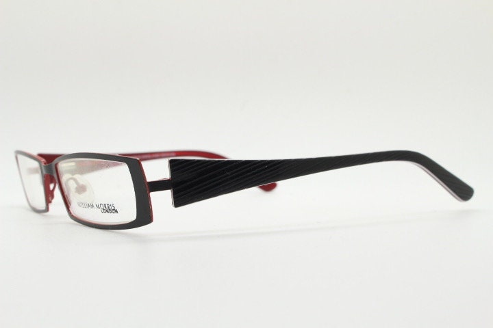 William Morris vintage rectangular eye glasses. Black matt low profile metal optical frames with layered acetate arms. Prescription RX NOS
