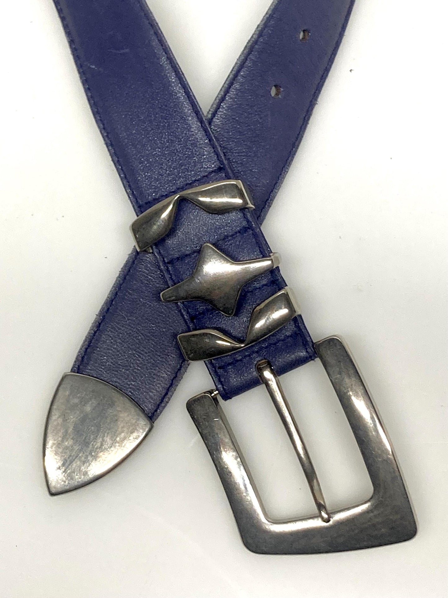 Escada 80s vintage womens dress belt in purple real leather with substantial metal buckle. Made in Italy. Used in good condition
