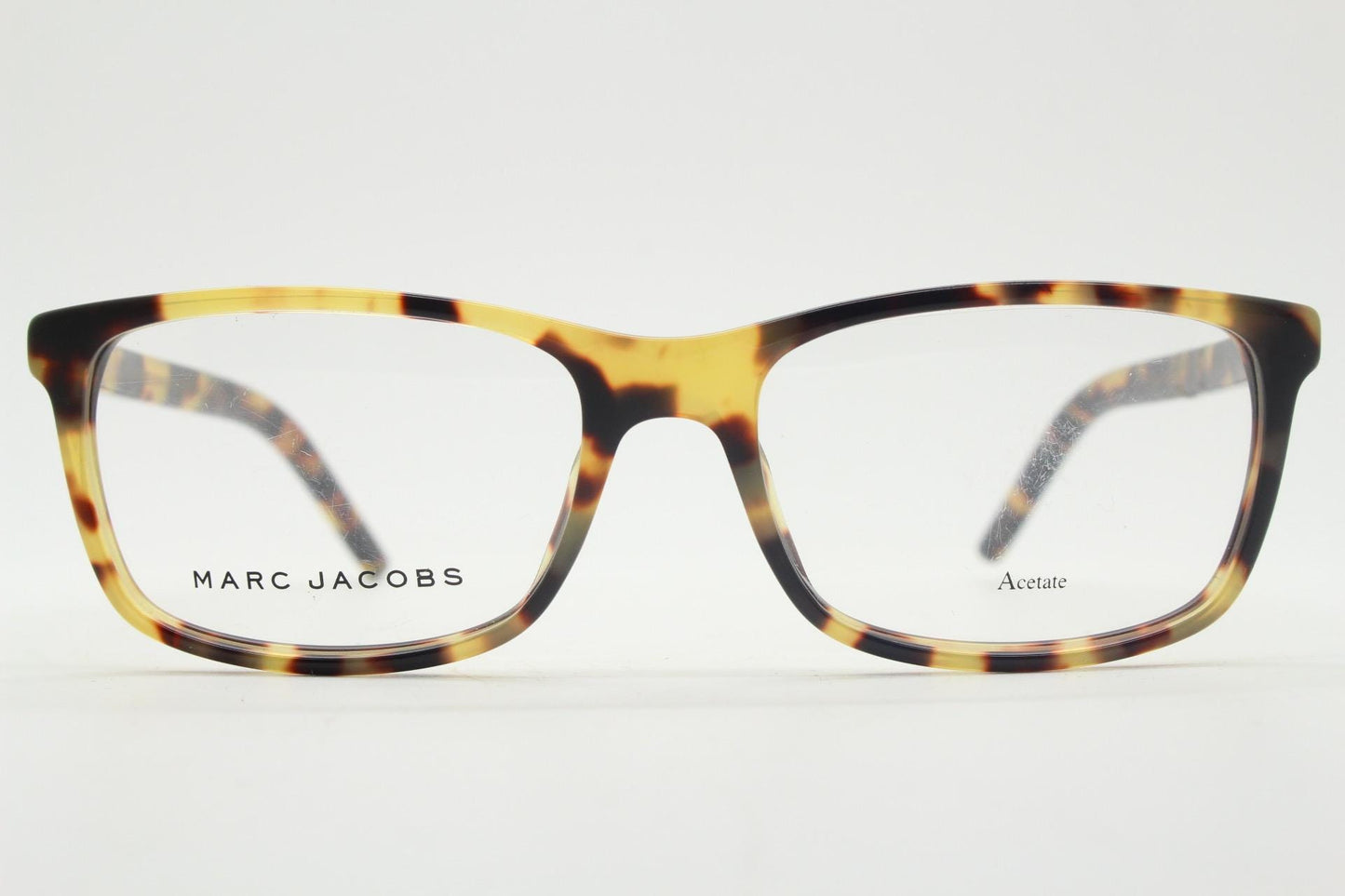 Marc Jacobs rectangular low profile eye glasses. Vibrant honey tortoise gloss acetate optical frames. Prescription eyeglasses. BNWT