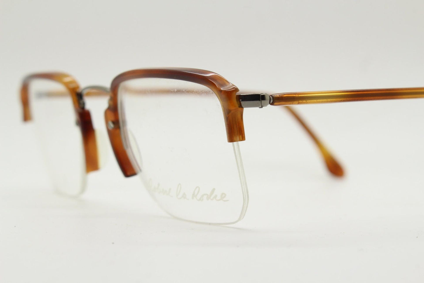 Robert La Roche rectangular half frame eye glasses made in Italy. 90s vintage minimal brown optical frame. Prescription eyeglasses RX. NOS