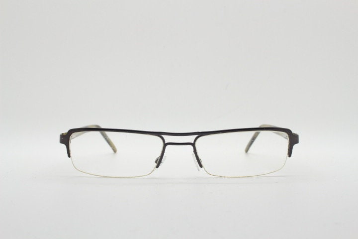Giorgio Armani rectangular eye glasses model A268 made in Italy. Gunmetal grey half frame with acetate arms. Prescription optical eyeglasses