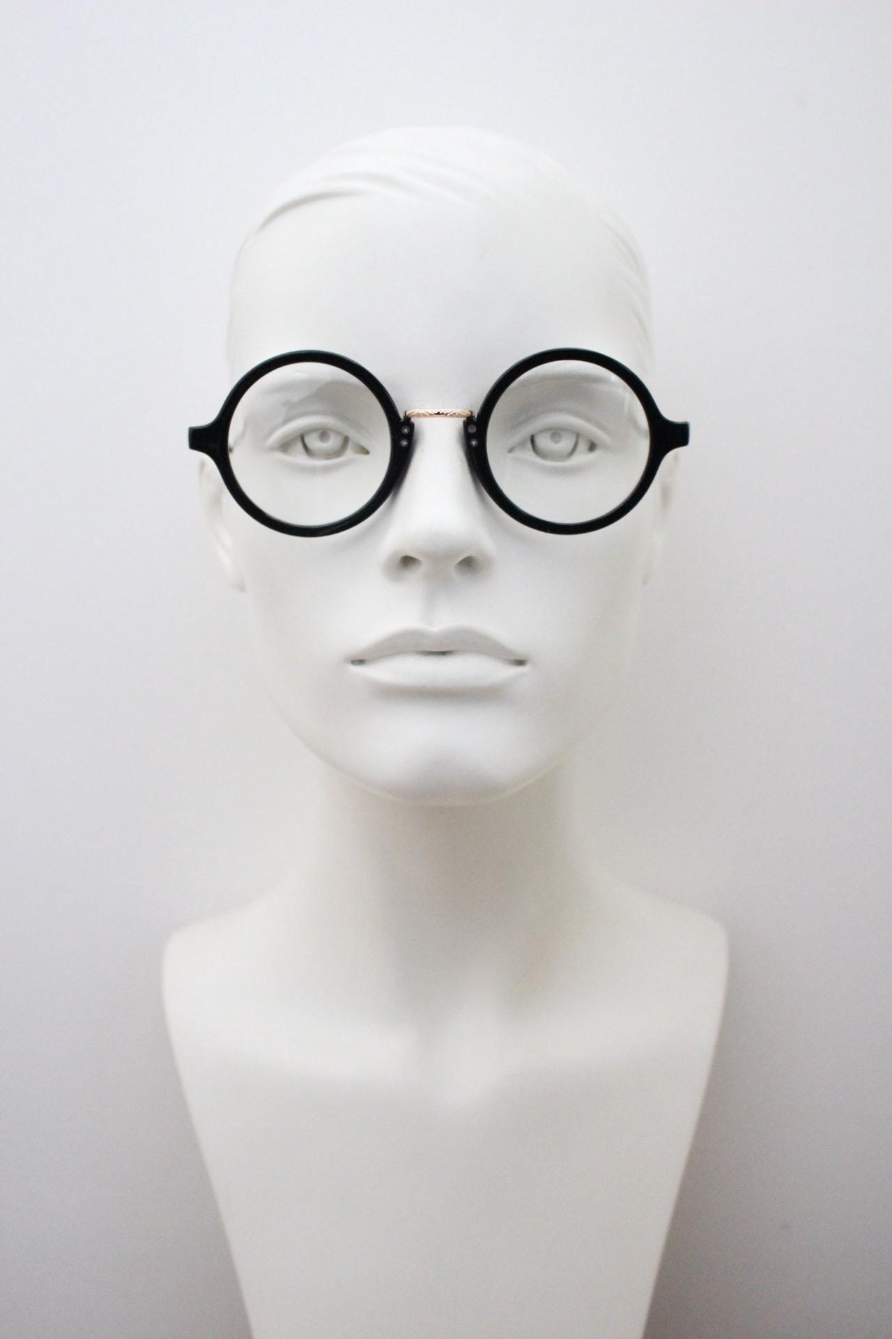 90s vintage black round glasses. 30s, 20s style optical frames. Prescription eyeglasses with clear lenses. RX spectacles