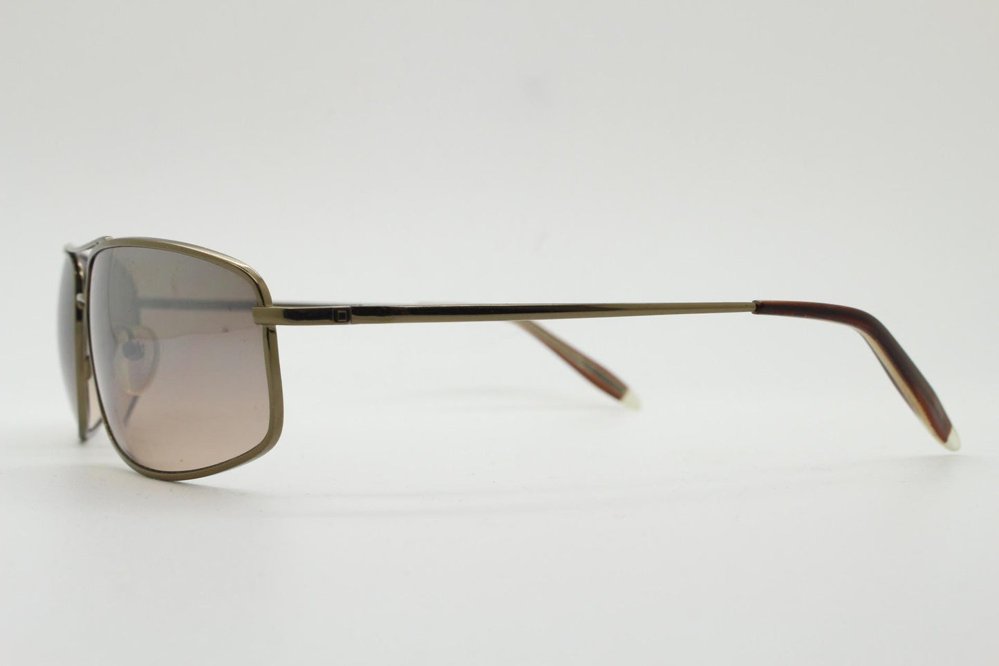 90s vintage rectangular wrap around sunglasses. Gunmetal chrome curved frame squared aviator with half mirrored light tone lenses. NOS