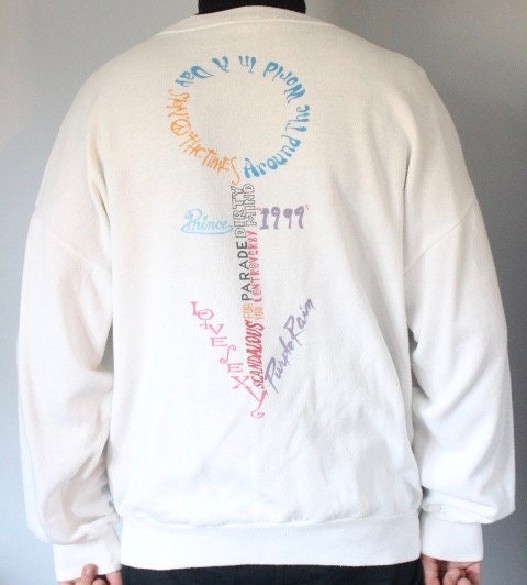 Prince fan collectors vintage 90s sweatshirt. Massive spell out 'Symbol' in song title graphic. Baggy crew neck pullover. Round neck jumper