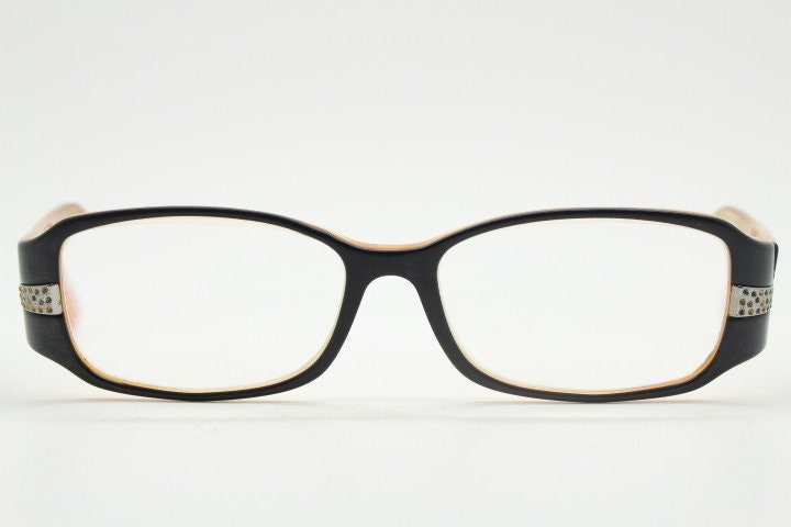 Prada Y2K vintage glasses model 4548437 made in Italy. Black acetate optical frames with diamante. Prescription eyeglasses. 2000s spectacles