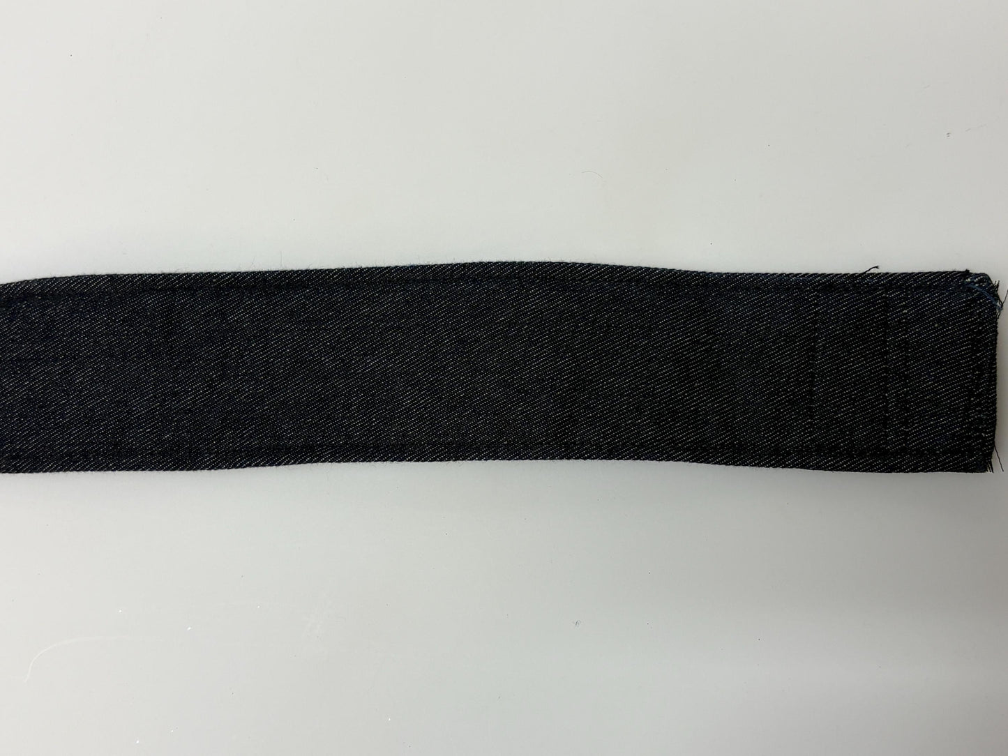 Y2K vintage womens dress belt in dark blue denim with rainbow sequins zig zag applique in neat proportions. Vegan. 2000s Unused NOS