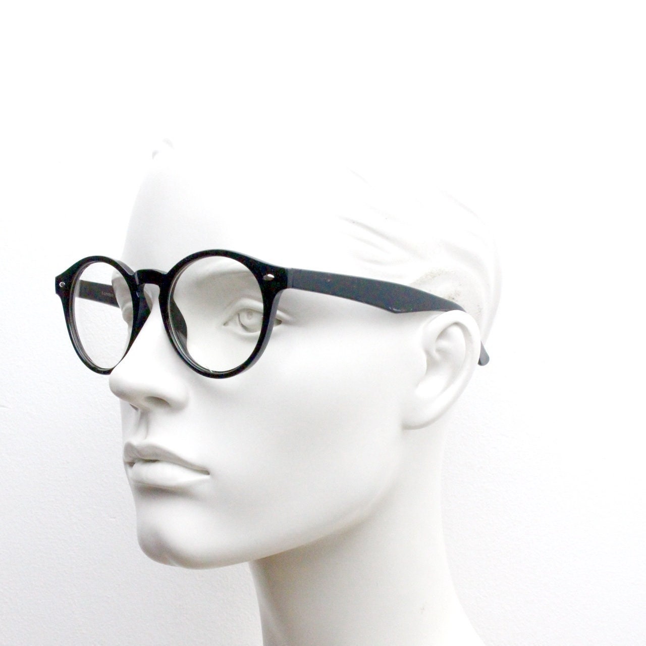 90s vintage black rounded wayfarer style glasses. Black gloss optical frames with clear lenses. Prescription eyeglasses. RX spectacles