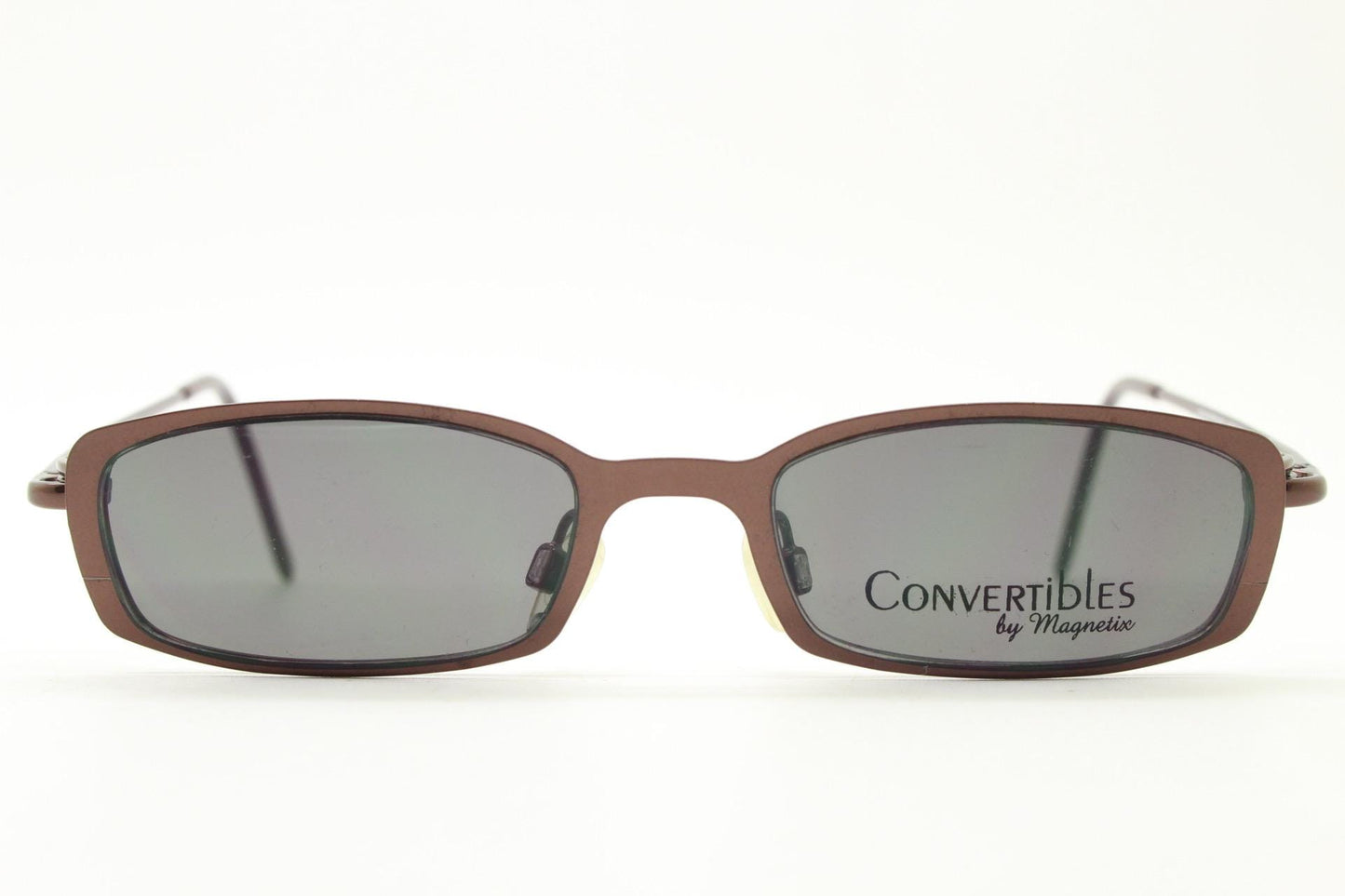 90s vintage small rectangular eye glasses by Convertibles with magnetic clip on sunglasses. Optical frame. Prescription RX spectacles. NOS