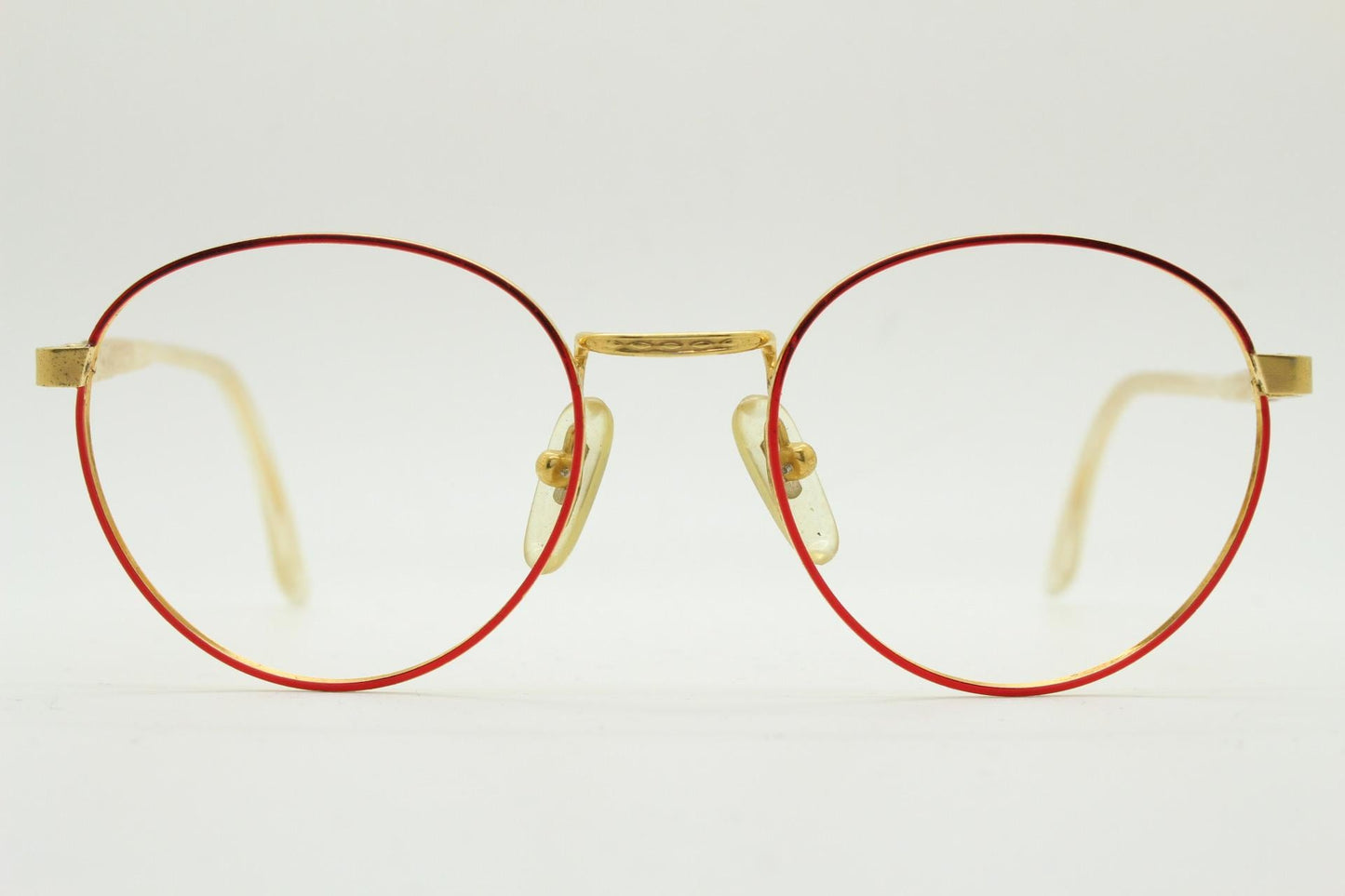 Lozza 90s vintage round panto eye glasses hand made in Italy. Bright metallic red and gold optical frames. Prescription eyeglasses. RX