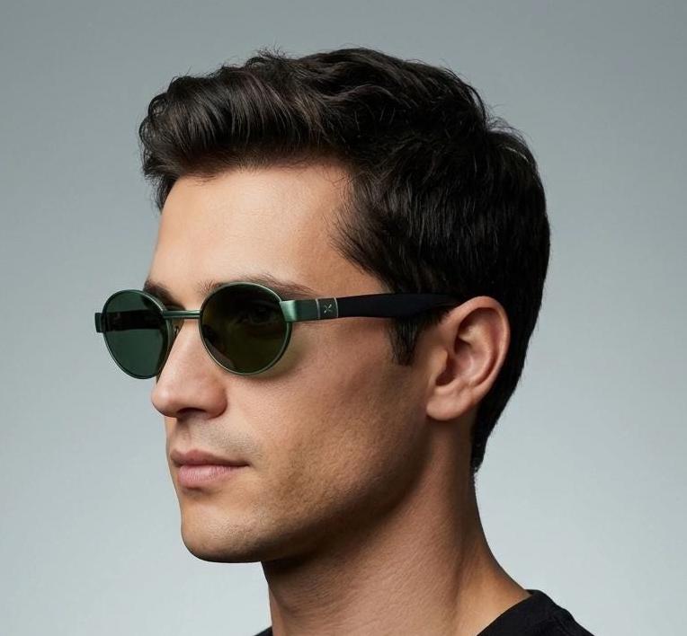 Safilo for Oxydo 90s vintage oval sunglasses made in Italy. Green matt finish solid metal frame with black arms and green lenses. Unused NOS