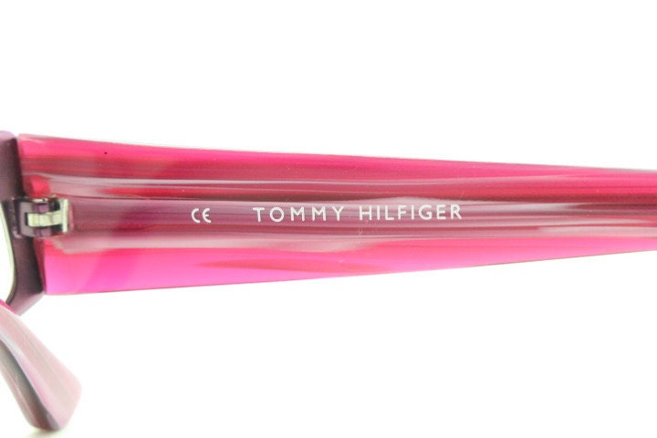 Tommy Hilfiger 90s vintage glasses model 3214A. Pink and red tone acetate / metallic optical frame. Prescription eyeglasses. RX spectacles