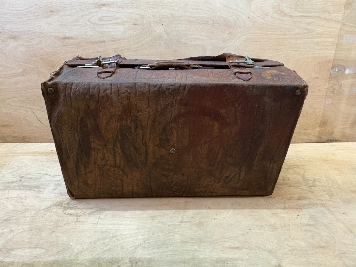40s vintage all leather XL suitcase trunk. Coffee table. Storage, display, prop