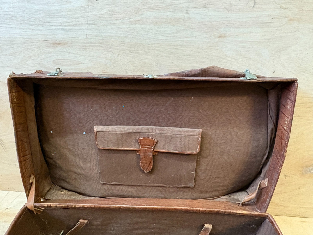 40s vintage all leather XL suitcase trunk. Coffee table. Storage, display, prop