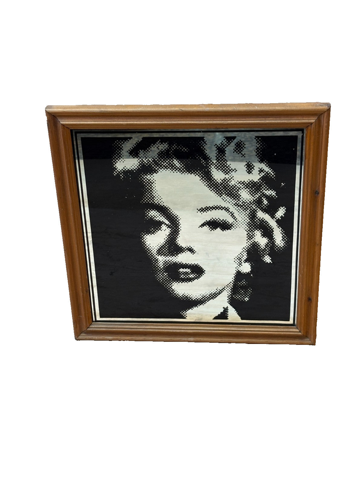 Large Marilyn Monroe vintage picture mirror. 1950s pose in solid wooden frame.