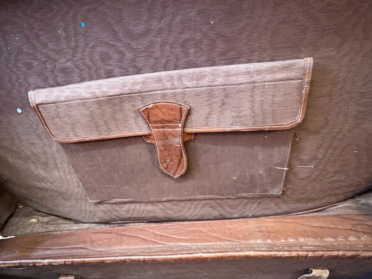 40s vintage all leather XL suitcase trunk. Coffee table. Storage, display, prop