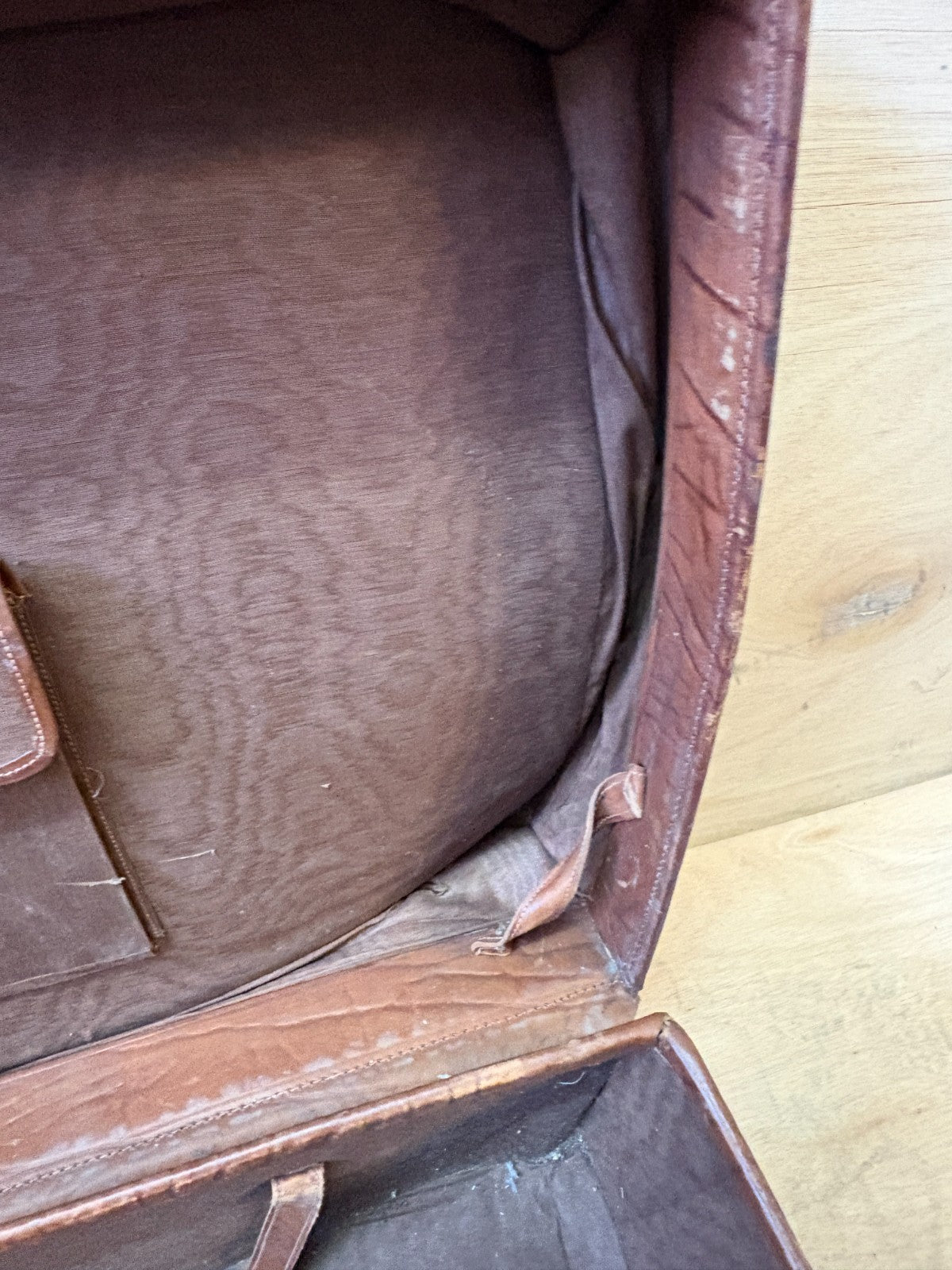 40s vintage all leather XL suitcase trunk. Coffee table. Storage, display, prop