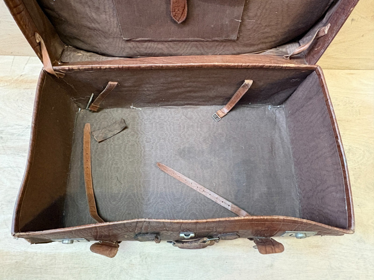 40s vintage all leather XL suitcase trunk. Coffee table. Storage, display, prop